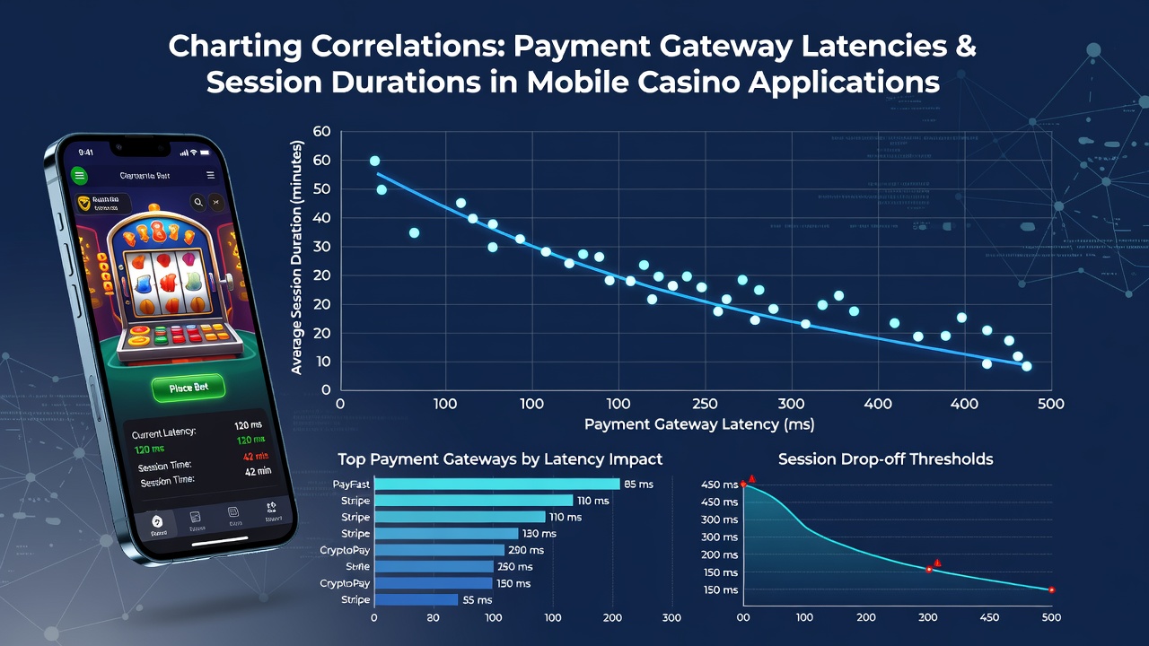 Graph illustrating session duration decline as payment processing delays increase across different mobile network types