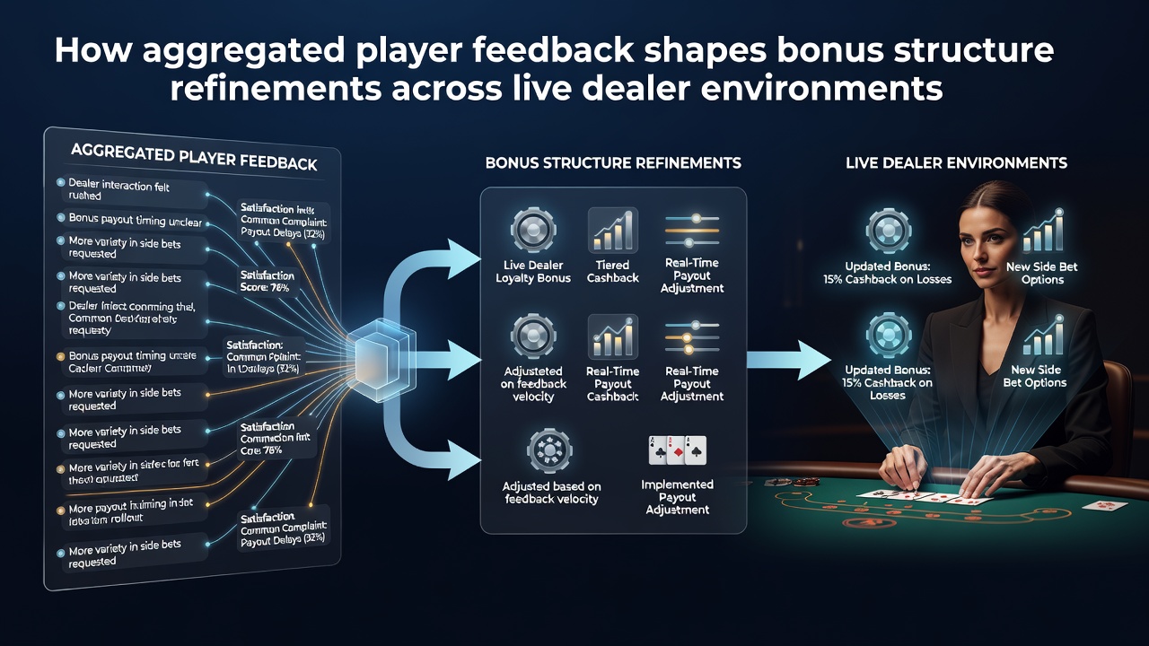 Data visualization showing player feedback aggregation influencing live dealer bonus adjustments in casino platforms