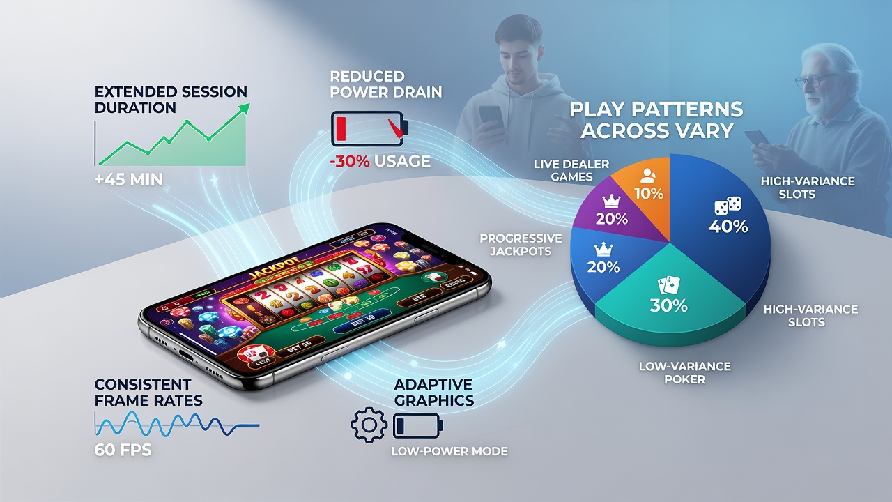 Comparison of battery usage graphs across smartphone and tablet casino sessions