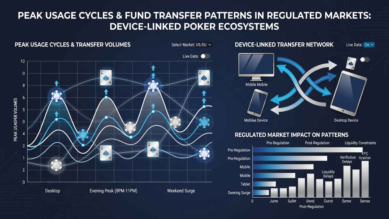 Diagram showing fund transfer patterns during peak periods on mobile and desktop gambling platforms