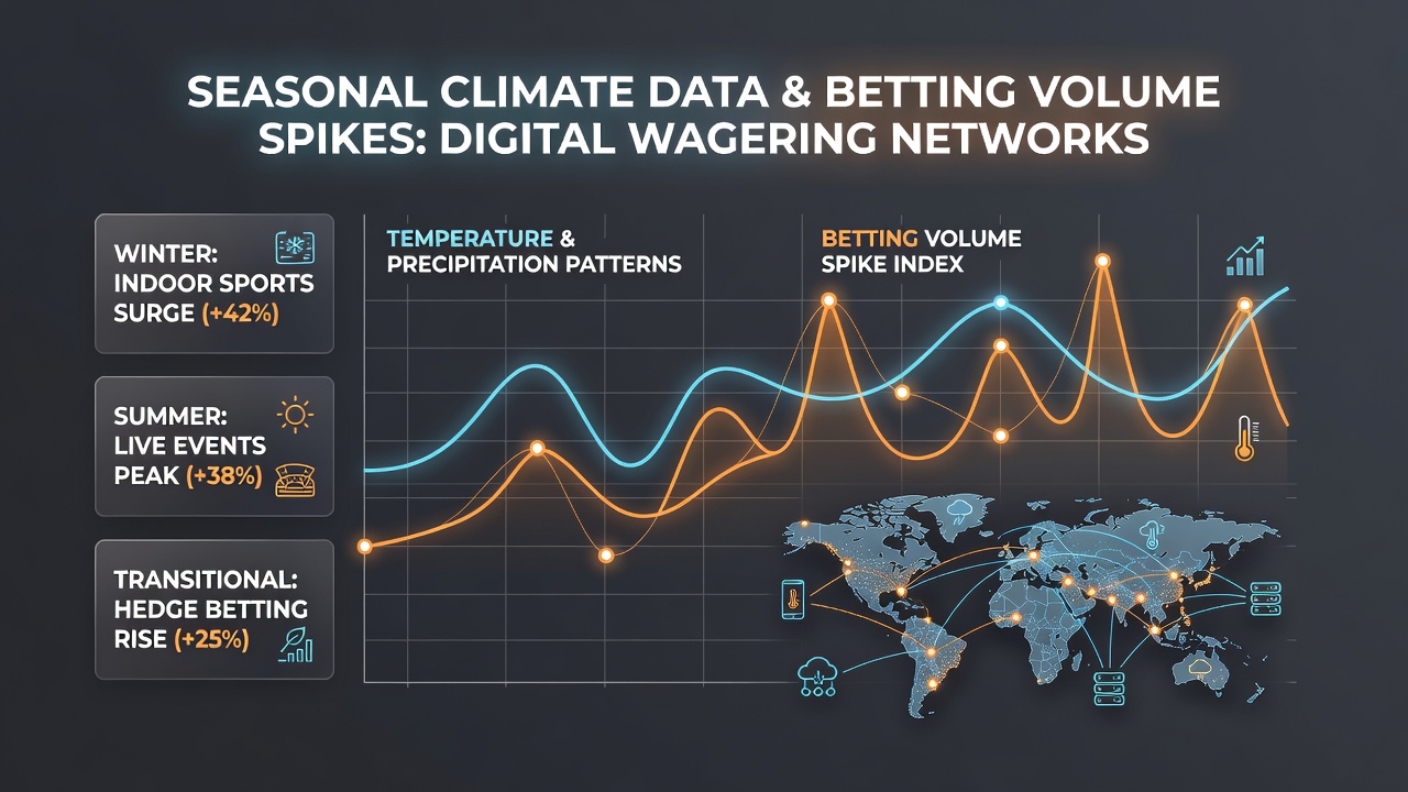Digital wagering dashboard displaying real-time volume metrics aligned with regional weather data overlays