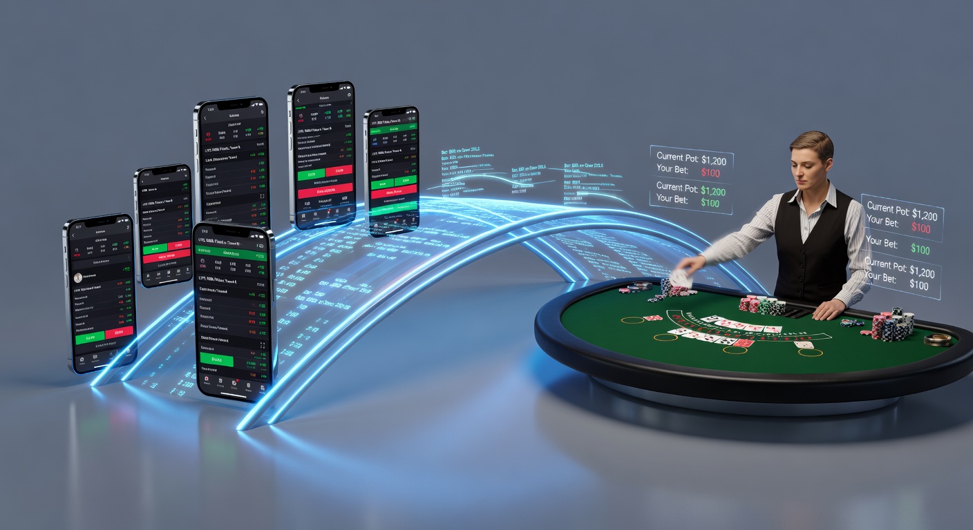 Mobile screen showing split view of live sports bet and dealer table game, illustrating seamless bridging