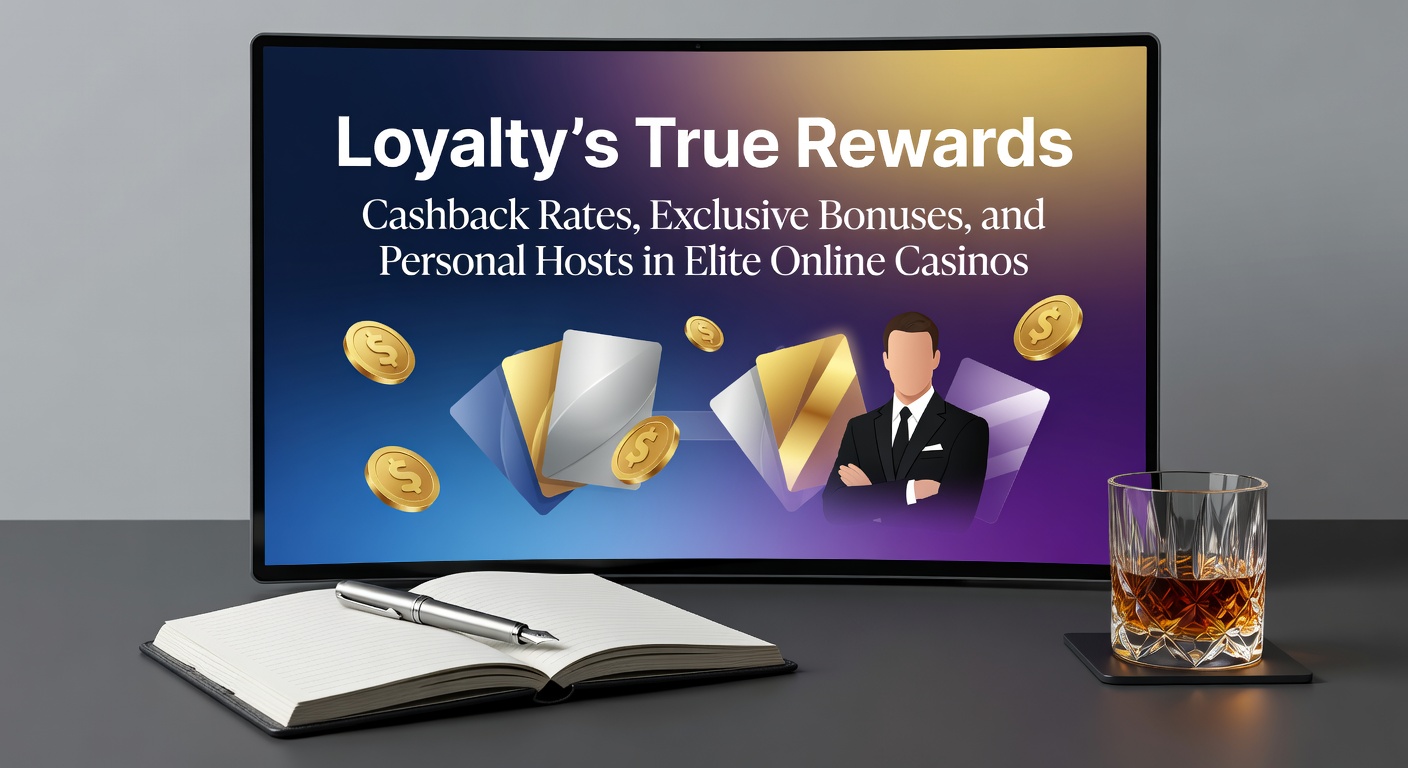Elite online casino loyalty program dashboard showing tier levels, cashback percentages, and VIP host contact icons, highlighting rewards for dedicated players