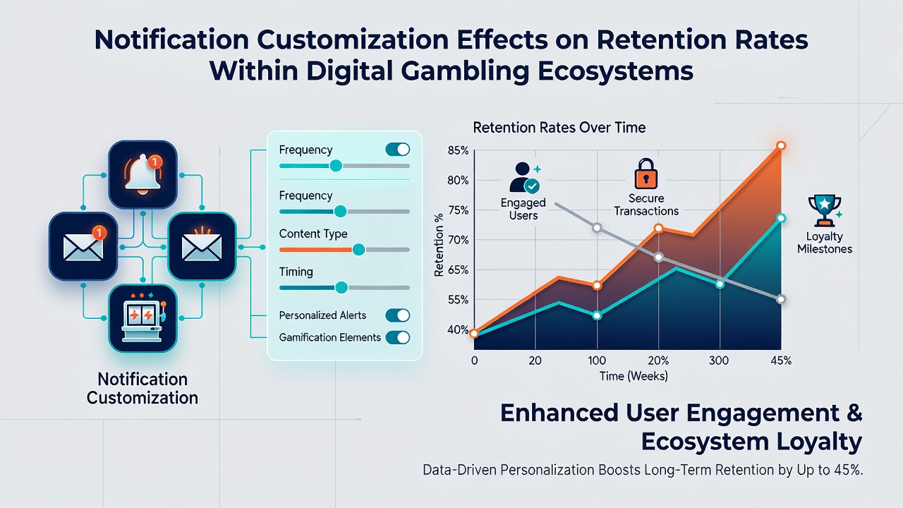 Analytics dashboard displaying retention rate graphs segmented by notification preference levels in a gambling platform