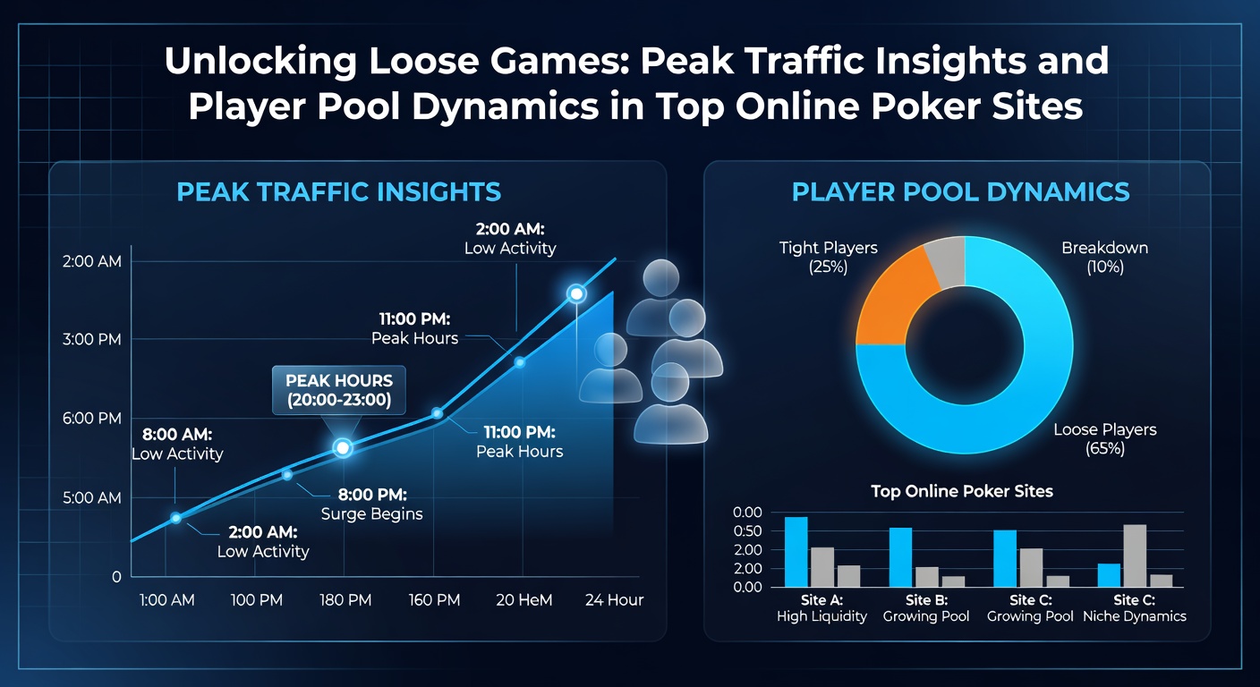 Dynamic heatmap visualization of player pool densities on top poker sites, highlighting loose table concentrations during global peak overlaps